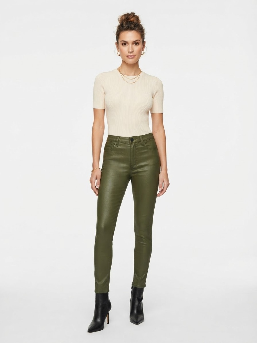 KUT From the Kloth Olive Green Coated Skinny Pants Mid Rise